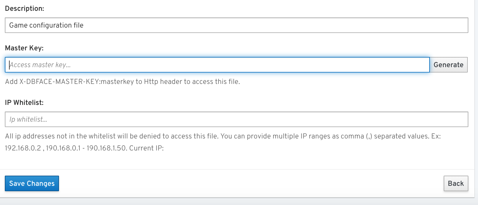 Hosting files access settings