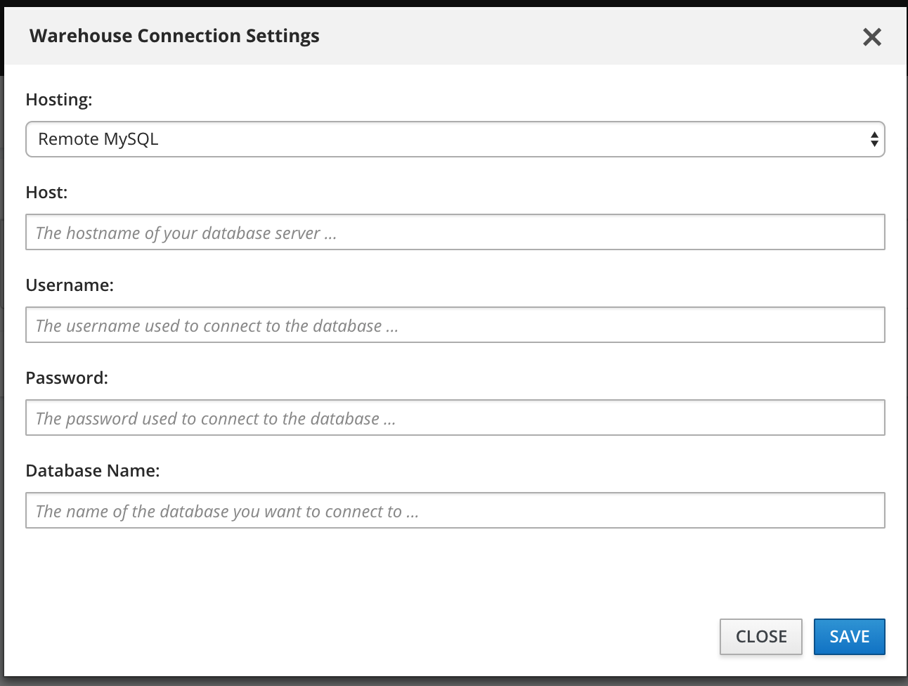 Change Warehouse to MySQL